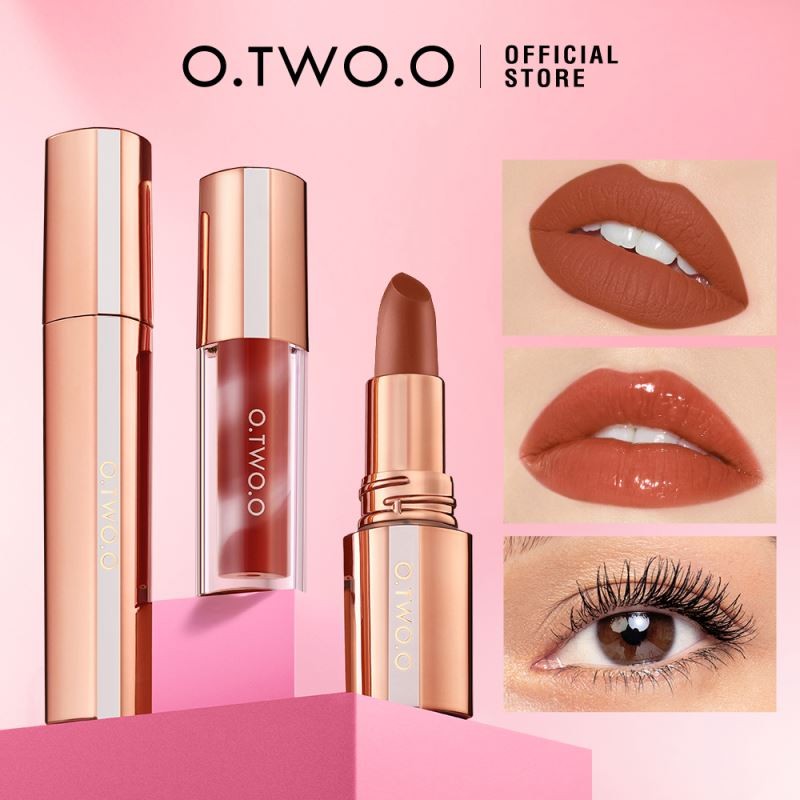 O.TWO.O Vegan Cruelty-Free Makeup Kit Waterproof Volume Mascara Long-Lasting Matte Lipstick Glossy Lip Gloss Set