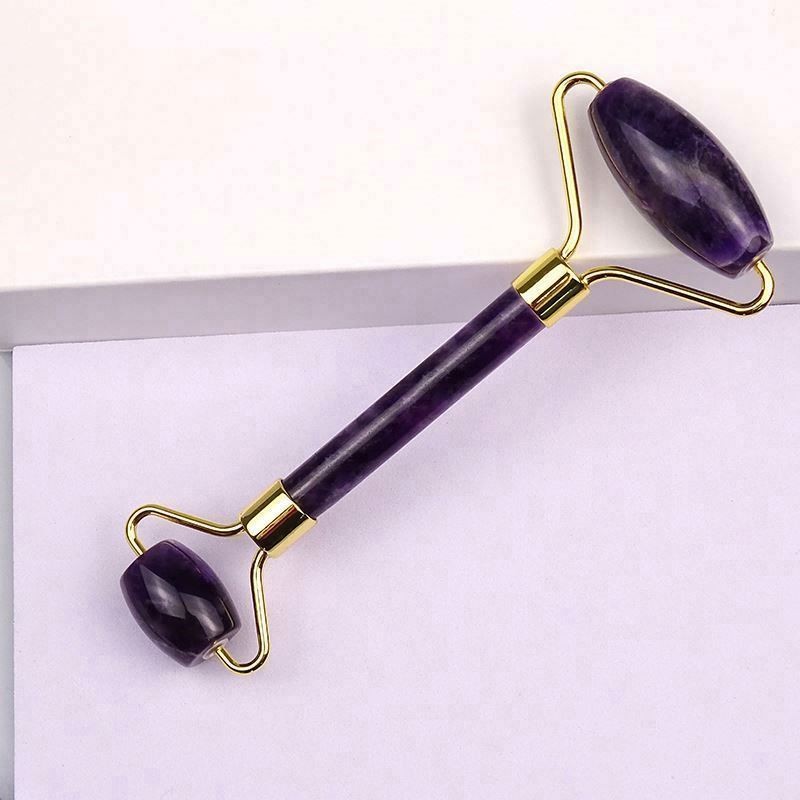 New Facial Massager Natural Purple Quartz Stone Amethyst Jade Roller 3d Fiber Mascara