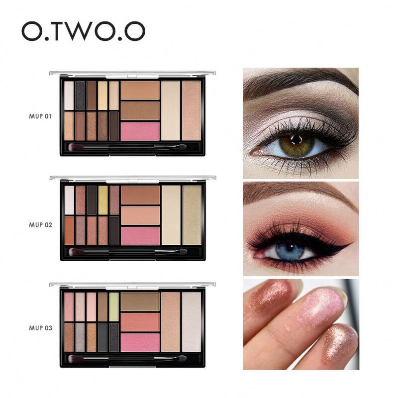 new O.TWO.O New Eyeshadow Highlighter 15 Shades With Brush Contour 3 in 1 Palette Glitter Blush