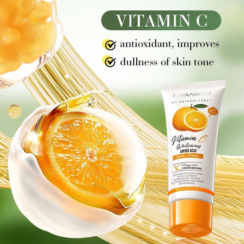 OEM Wholesale FAYANKOU Orange Vitamin C Facial Cleanser Gentle Amino Acid Deep Cleaning Oil Control Whitening Face Wash