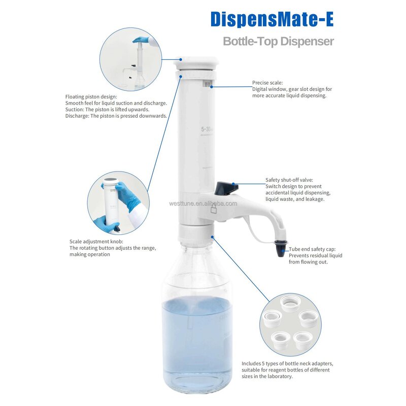 Bottle-top Dispenser Manufacturer - OEM Custom 1-60mL Adjustable Volume Lab