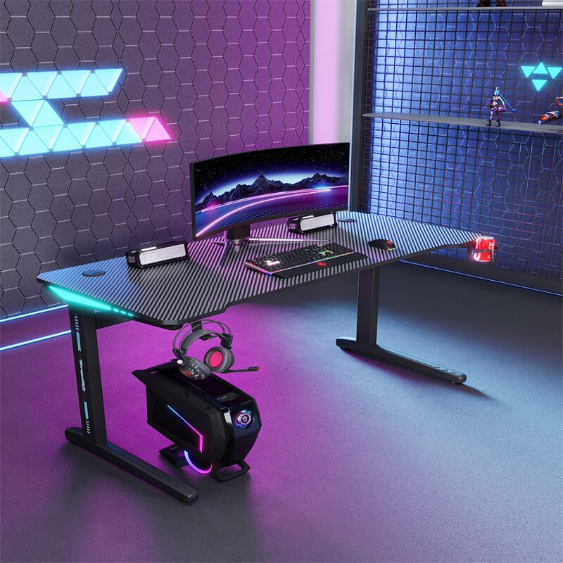Electric Gaming Desk Factory - OEM Hot Selling Motorized Height Adjustable LED