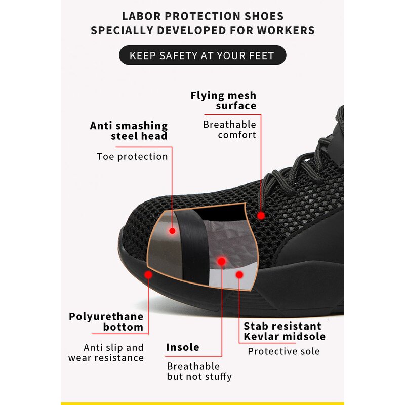 Steel Toe Safety Shoes Factory - OEM Black Lightweight Men's Casual Anti-Puncture