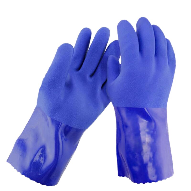 Waterproof PVC Gloves Factory - OEM Blue Long with Cotton Lining Acid