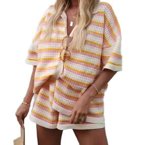 Women's Set Factory - Custom Short-Sleeved Hollow Top Set