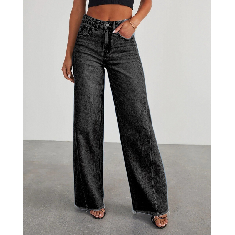 Women's Jeans Supplier - Custom Loose Straight Denim with Frayed Hem