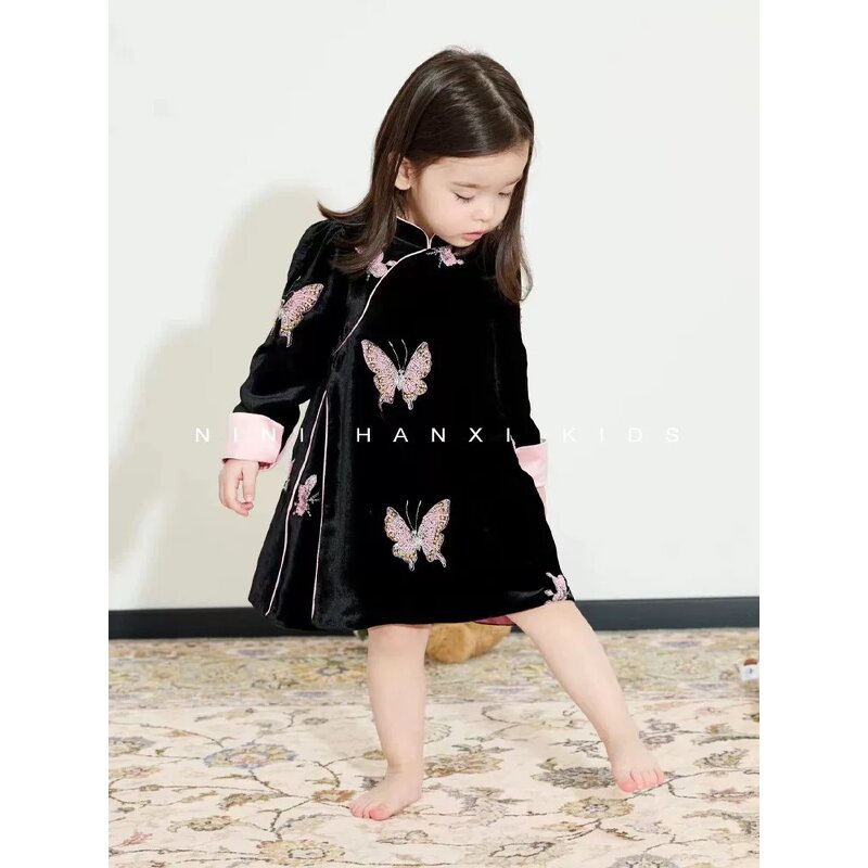 Girls Cheongsam Dress Supplier - OEM Vintage Embroidered Butterfly