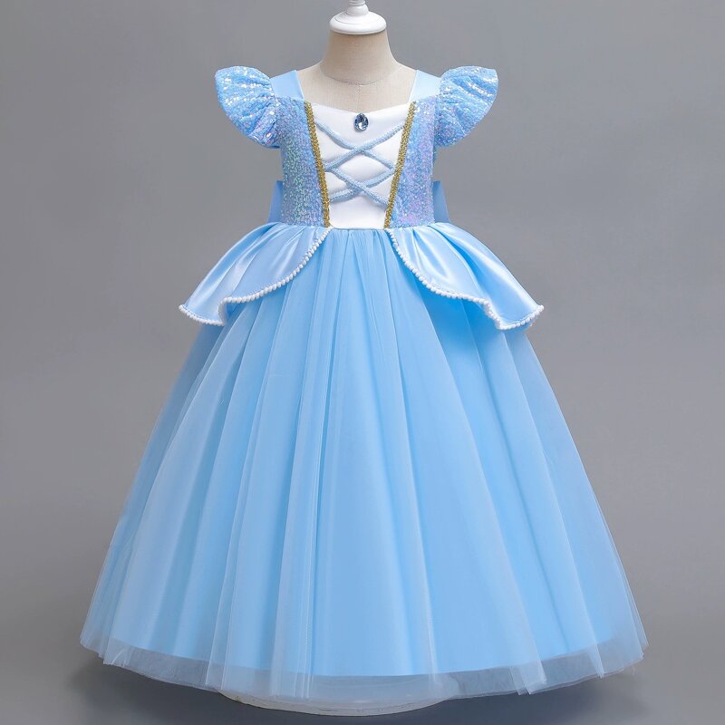 Girls Princess Dress Manufacturer - OEM Light Blue Satin Dress