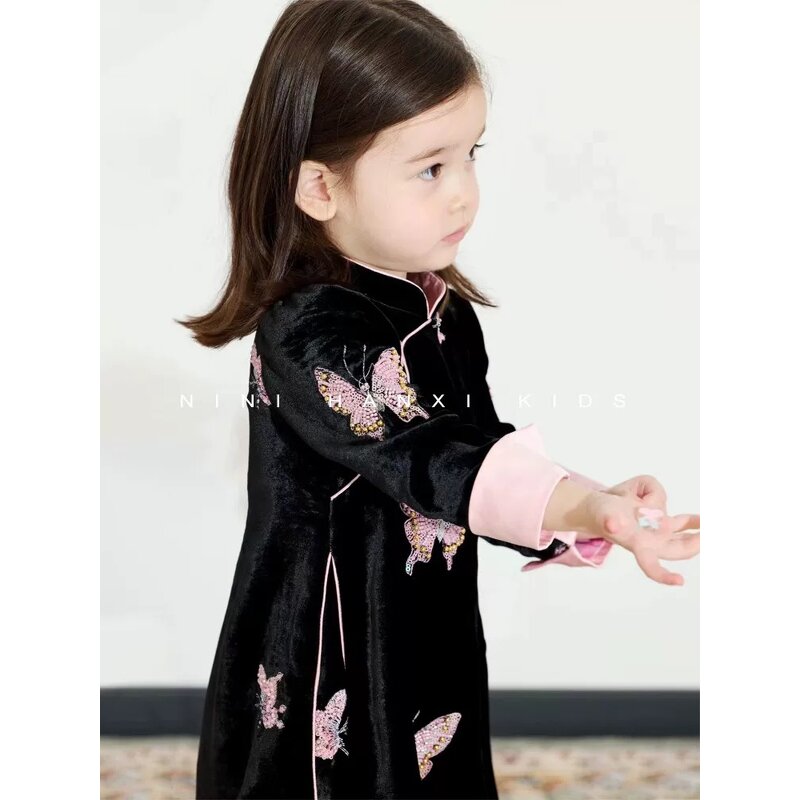 Girls Cheongsam Dress Supplier - OEM Vintage Embroidered Butterfly