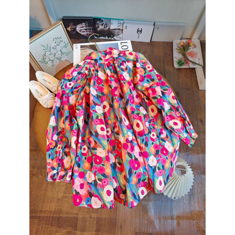 Girls Dress Manufacturer - OEM Floral Oil Painting Shirt Dress