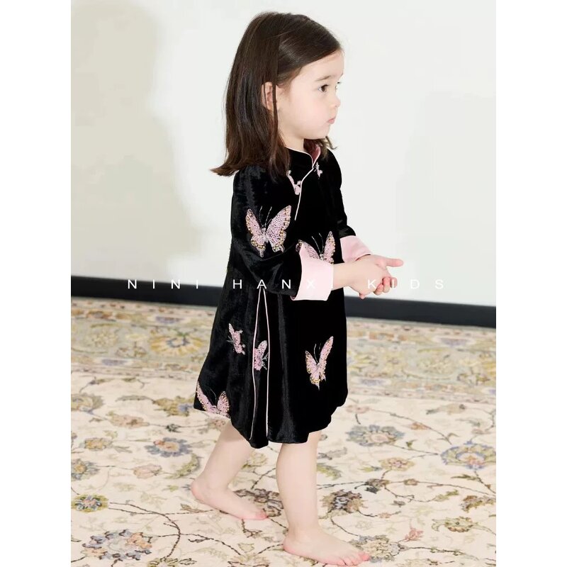 Girls Cheongsam Dress Supplier - OEM Vintage Embroidered Butterfly