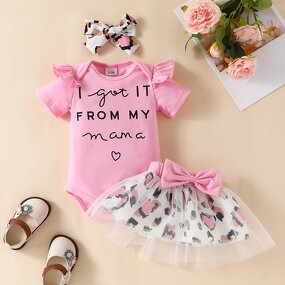 Baby Girl Romper Supplier - OEM Short Sleeve Leopard Mesh Skirt