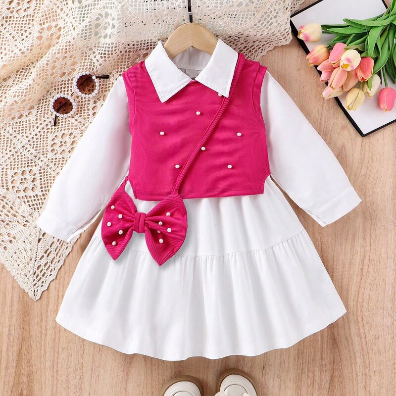 Girls Dress Set Factory - OEM 3pcs Knitted Vest Shirt Dress
