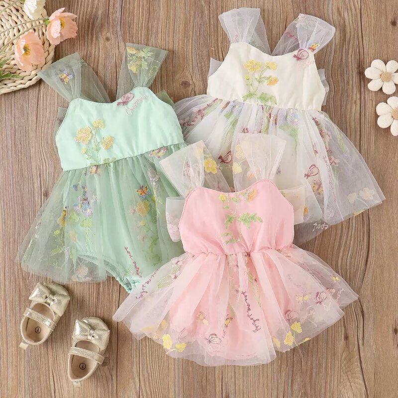 Baby Girl Jumpsuit Manufacturer - OEM Lace Embroidered O-Neck
