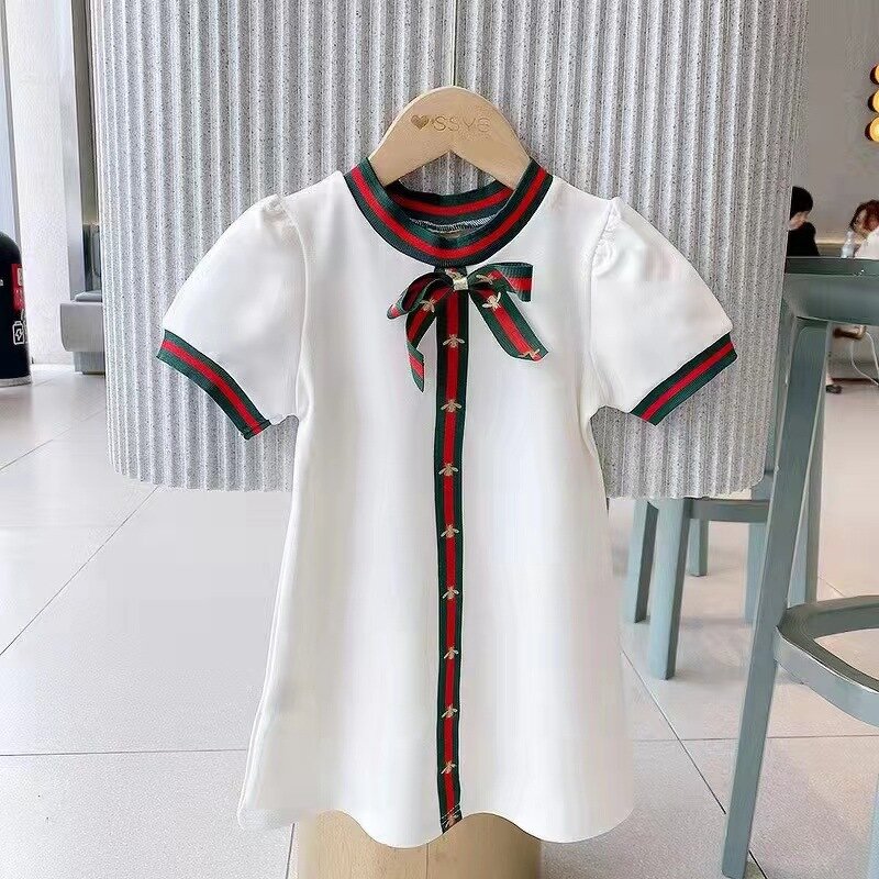 Girls Dress Supplier - OEM Classic Short Sleeve Bow Dress