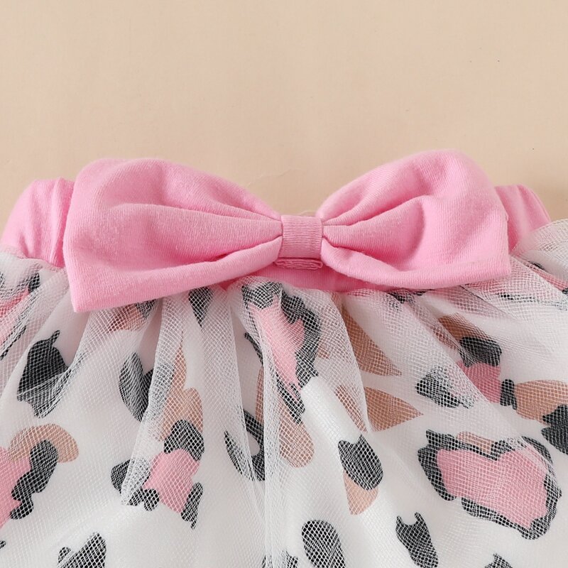 Baby Girl Romper Supplier - OEM Short Sleeve Leopard Mesh Skirt