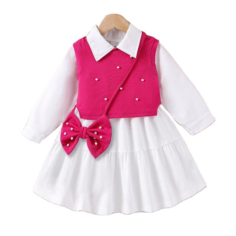 Girls Dress Set Factory - OEM 3pcs Knitted Vest Shirt Dress