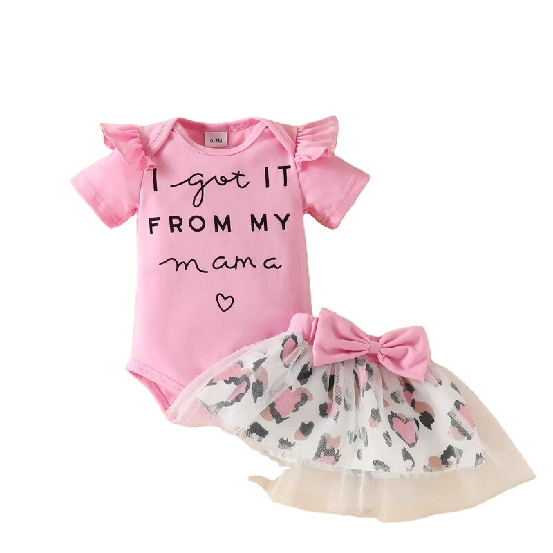 Baby Girl Romper Supplier - OEM Short Sleeve Leopard Mesh Skirt