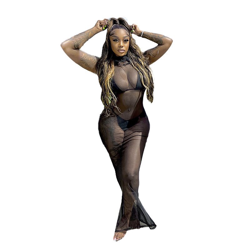 Party Dress Supplier - Custom Sexy Mesh Hooded Floor-Length