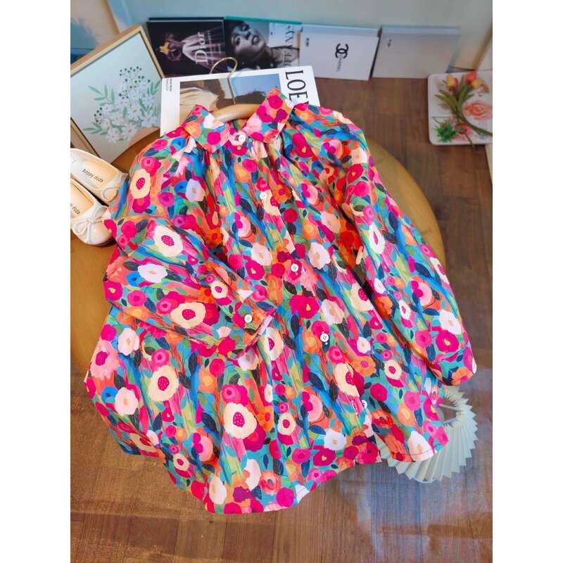 Girls Dress Manufacturer - OEM Floral Oil Painting Shirt Dress