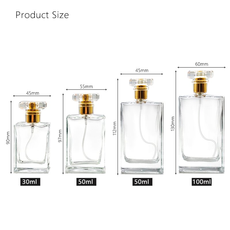 Perfume Spray Bottle Factory - 30-100ml Clear Vintage Square