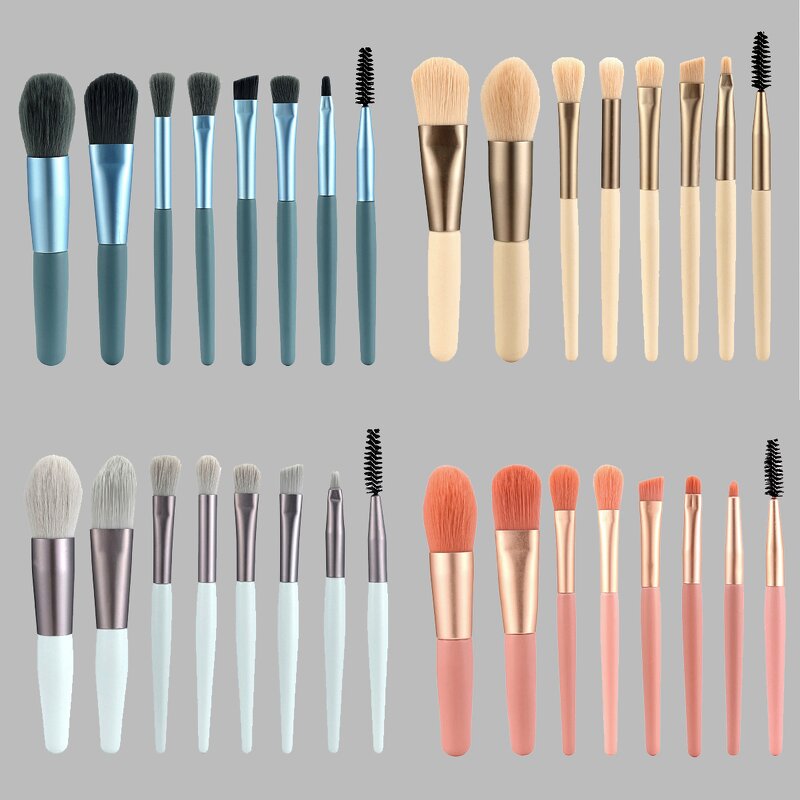 Makeup Brush Set Factory - 8pcs Pink Haze Blue Handle Synthetic