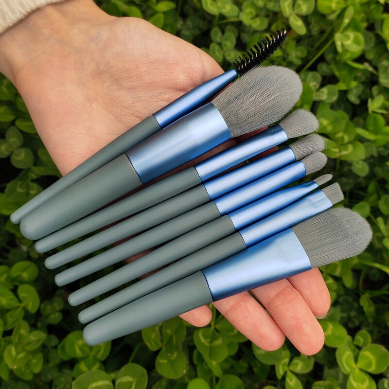 Makeup Brush Set Factory - 8pcs Pink Haze Blue Handle Synthetic