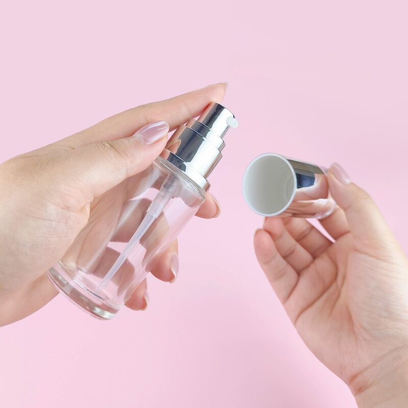 Cream Glass Bottle Factory - 1-3oz Round Matte Clear with Pump