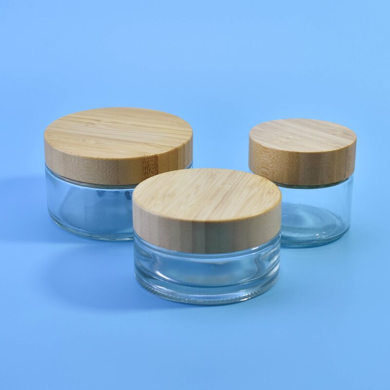 Face Cream Jar Factory - 100-200g Clear Glass with Bamboo Lid