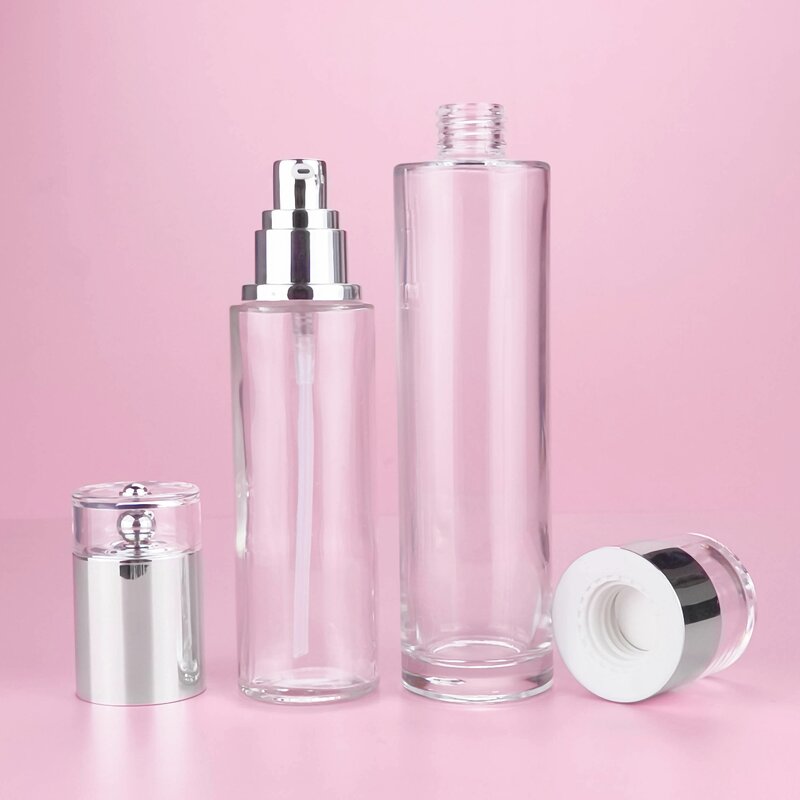 Cream Glass Bottle Factory - 1-3oz Round Matte Clear with Pump