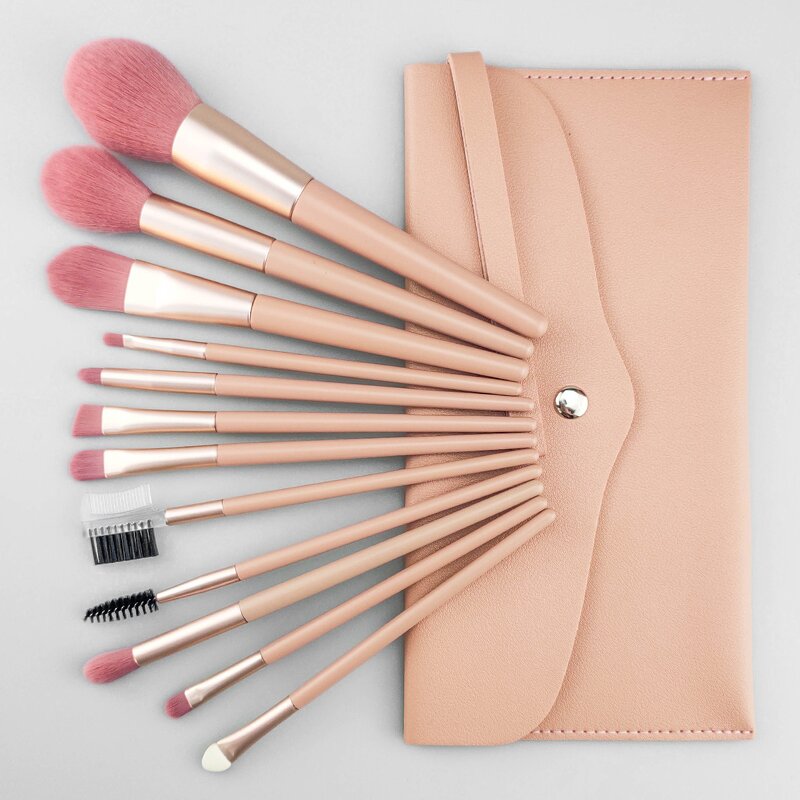 Makeup Brush Set Factory - 13pcs Professional Pink Green Bag