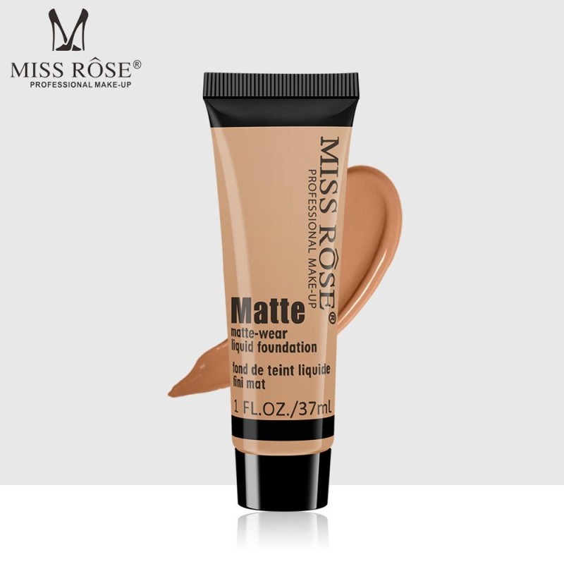 Miss Rose Vegan Foundation Concealer Set Liquid Waterproof Matte Pressed Powder for Dark Skin Long-lasting Moisturizer Whitening