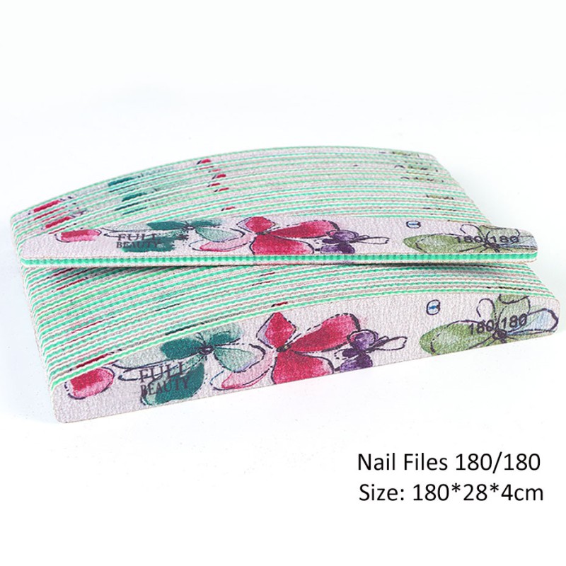 Full Beauty 100/180/240 Custom logo Printed Half Moon Foam Nail File Professional Sponge Polishing Nail Buffer Nail File