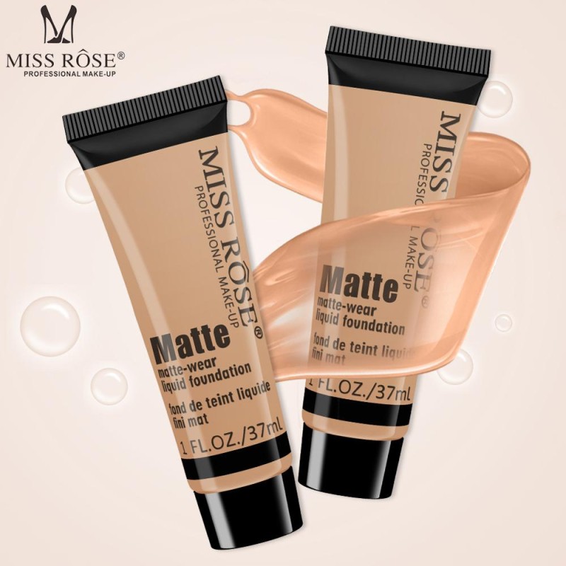 Miss Rose Vegan Foundation Concealer Set Liquid Waterproof Matte Pressed Powder for Dark Skin Long-lasting Moisturizer Whitening