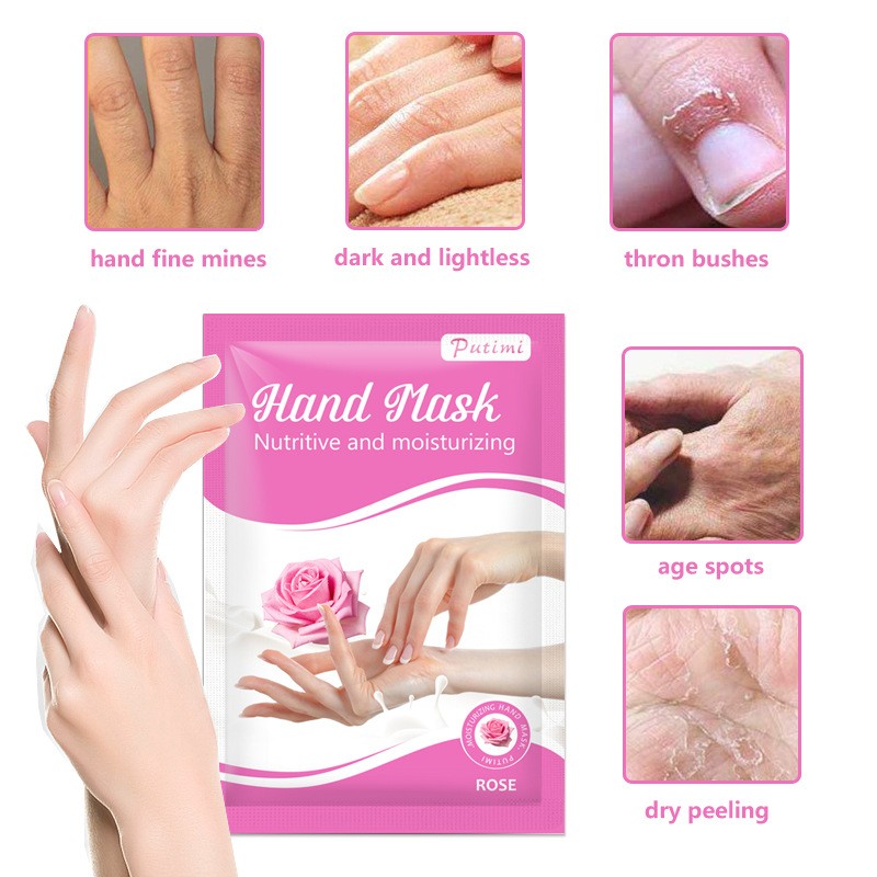 Rose Hand Mask Pack Moisturizing Fade Fine Lines Collagen Hand Mask Gloves