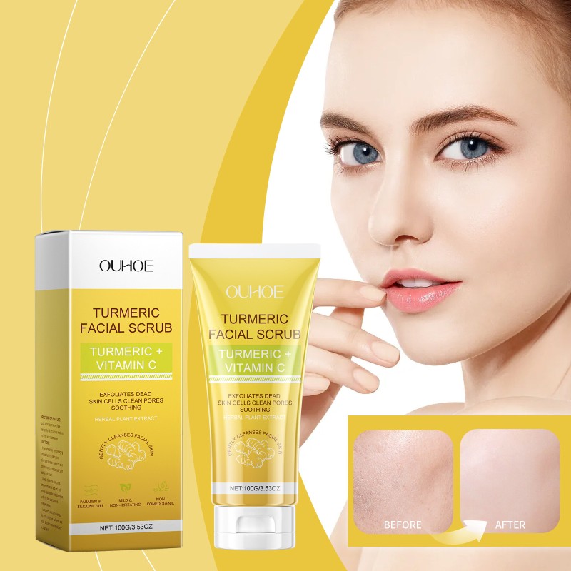 OUHOE Deep Cleansing Moisturizing Soothing Exfoliating Brightening Vitamin C Turmeric Facial Scrub 100g
