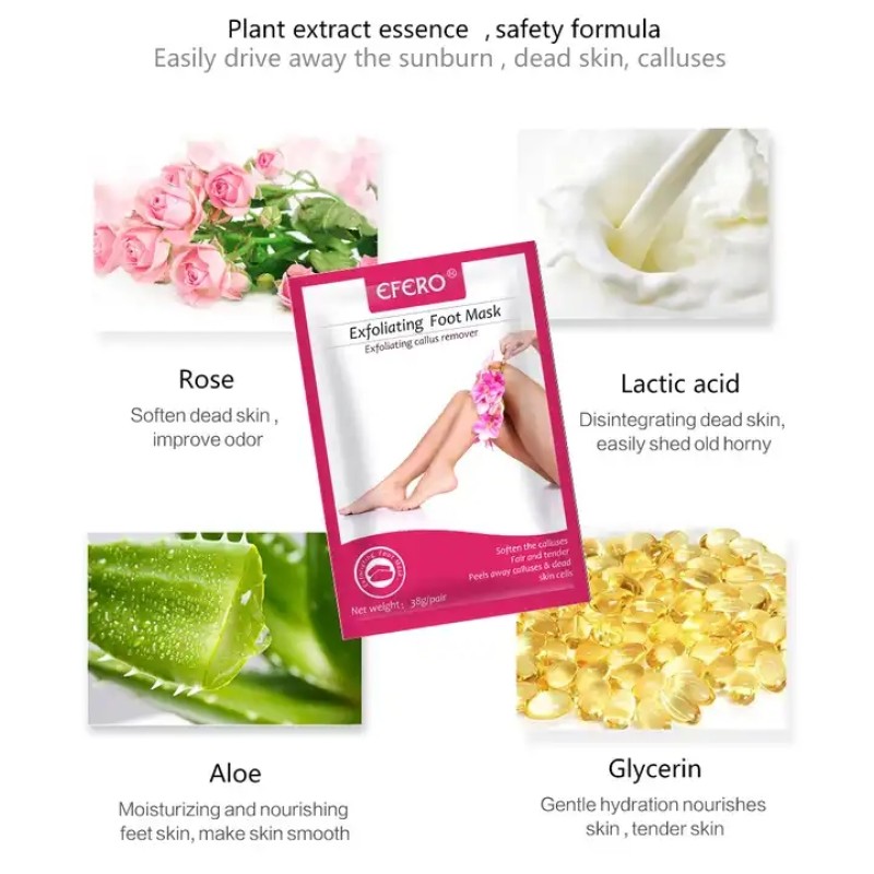 Efero Natural Rose Feet Peeling Masks Whitening Foot Spa Peel Exfoliating Foot Mask