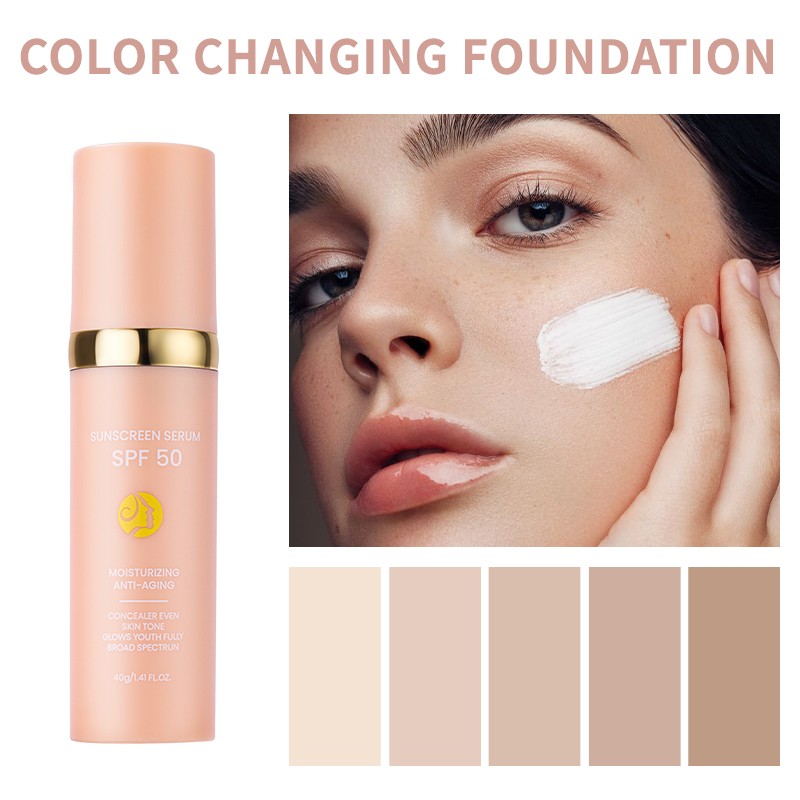 Private Label Full Coverage Waterproof Matte Moisturizer SPF 50 Color Changing Sunscreen Liquid Foundation Makeup