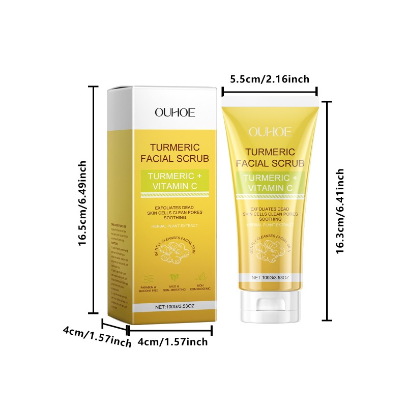 OUHOE Deep Cleansing Moisturizing Soothing Exfoliating Brightening Vitamin C Turmeric Facial Scrub 100g