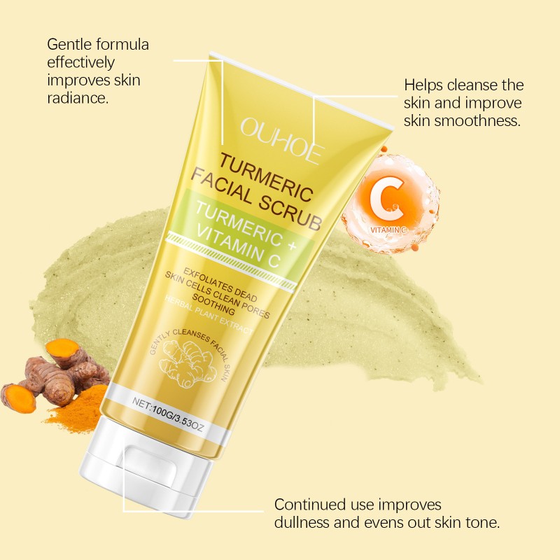 OUHOE Deep Cleansing Moisturizing Soothing Exfoliating Brightening Vitamin C Turmeric Facial Scrub 100g