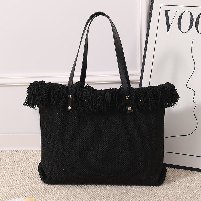 Canvas Bag Manufacturer - OEM Large Capacity Tassel Shoulder Bag