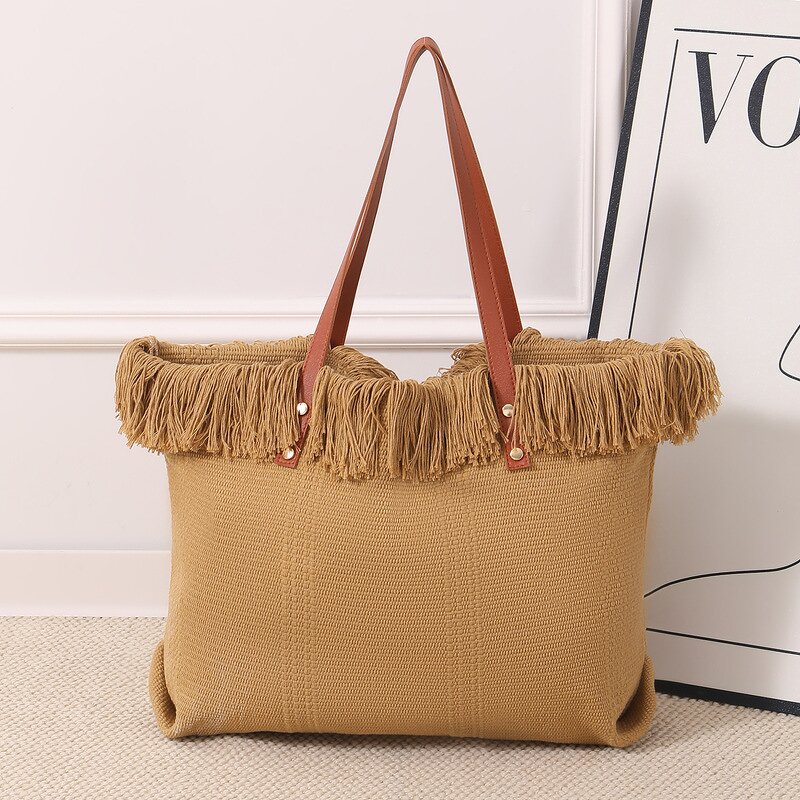 Canvas Bag Manufacturer - OEM Large Capacity Tassel Shoulder Bag