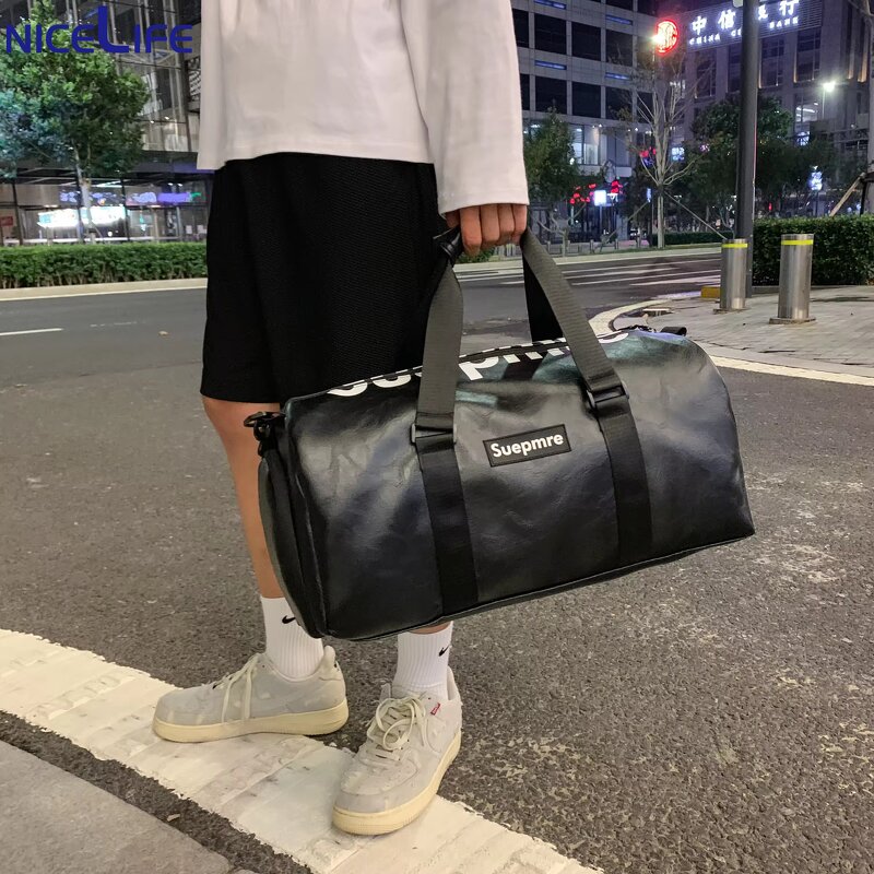 Travel Bag Supplier - OEM Black Leather Cloth Duffle Bag