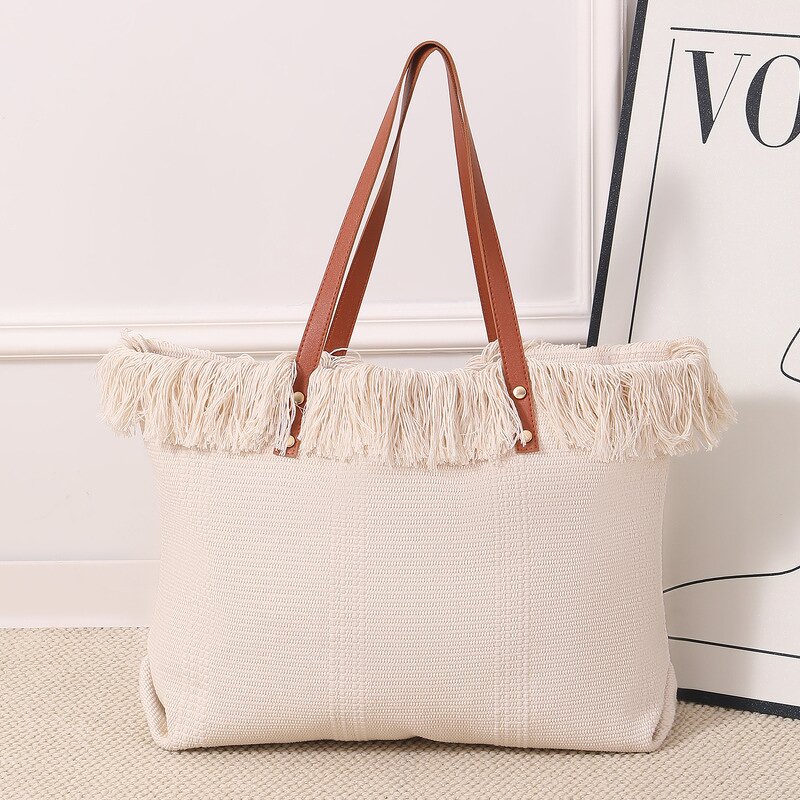 Canvas Bag Manufacturer - OEM Large Capacity Tassel Shoulder Bag