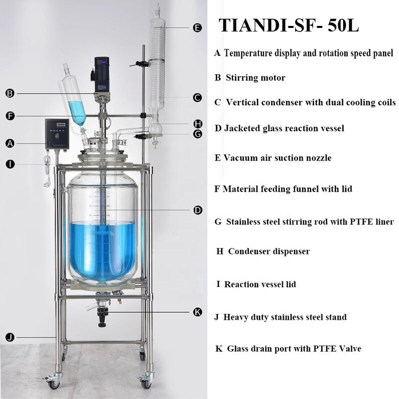 Chemical Reactor Factory - 50L Double-Layer Jacketed Glass 220V
