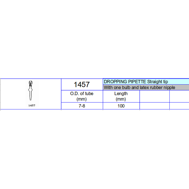 Dropping Pipette Manufacturer - No.1457 100mm Straight Tip with Bulb