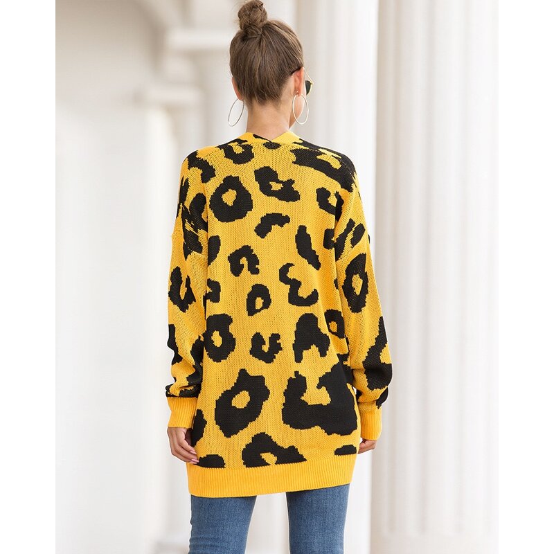 Cardigan Supplier - OEM Winter Leopard Jacquard Open Front Coat
