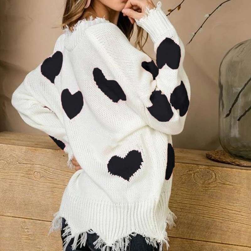 Sweater Manufacturer - OEM Sweet Love Heart V-neck Pullover