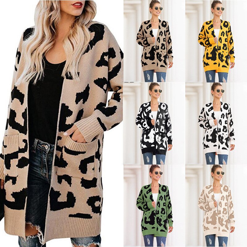 Cardigan Supplier - OEM Winter Leopard Jacquard Open Front Coat