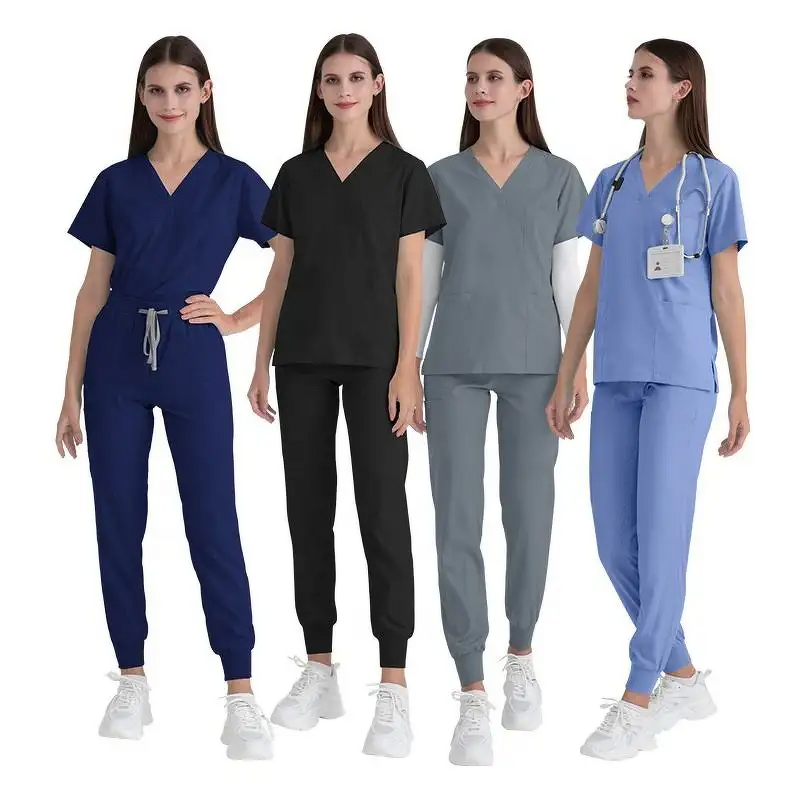 Nursing Uniforms Supplier - OEM Custom V-Neck Jogger Scrubs Set